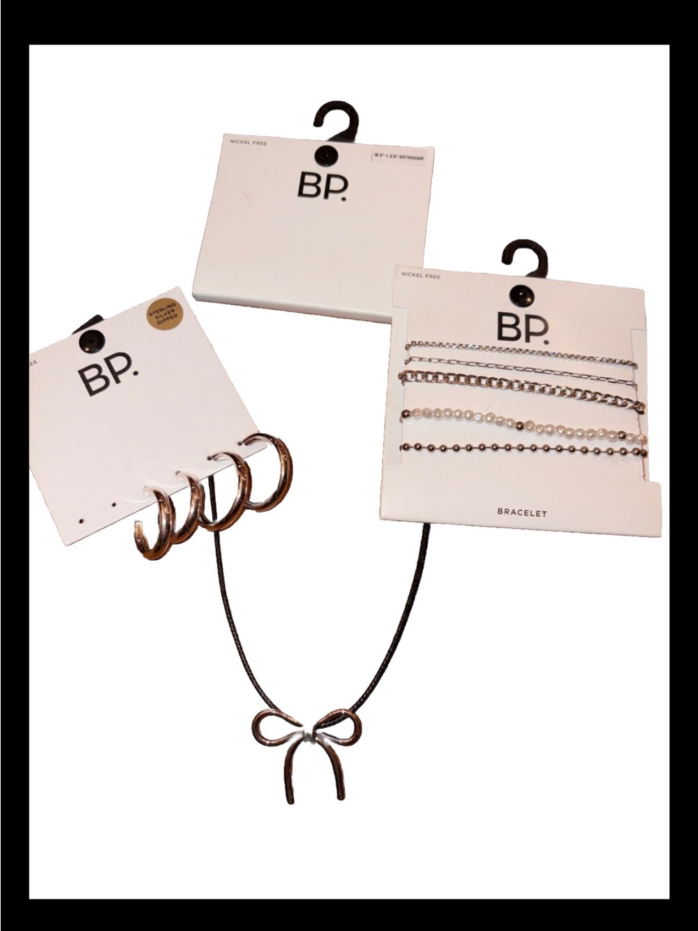 Nordstrom BP. Silver-Tone Bow Necklace, Hoop Earrings & Layered Bracelets